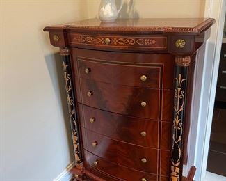 Mahogany Millworks French Empire Marquetry Inlay 6 Drawer Dresser (34"W x 47"H x 18"D)
