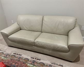 Italian Modern Low Profile Cream Leather Sofa