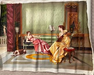 Original Oil on Canvas of Woman Playing the Lute