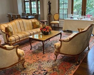 Meroni Francesco Sofa, Loveseat, Armchair & Marble Topped Coffee Table