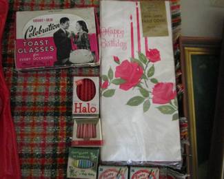 Vintage candles and tablecloth