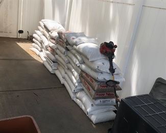 Many bags wood pellets 