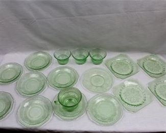 Lot 091   0 Bid(s)
Patrician Green Depression Saucers and Cup by Federal Glass and More