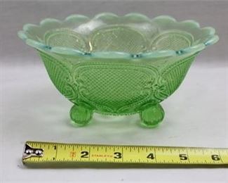 Lot 174   6 Bid(s)
Northwood Lattice and Medallions Green Opalescent Three-Footed Bowl
