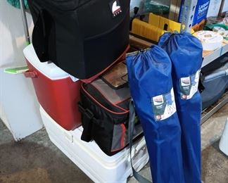 Camping Chairs, Assortment of Coolers
