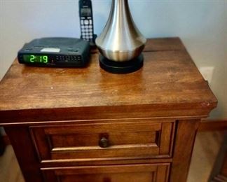 Dark Wood Double Drawer Night Stand