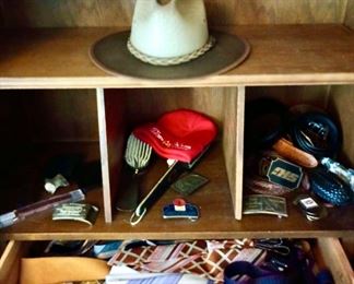 Assortment of Mens Ties, Leather Belts, Belt Buckles