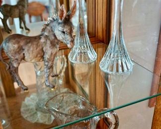 Kaiser Donkey Porcelain Figurine, Set of Two Crystal Taper Candle Holders