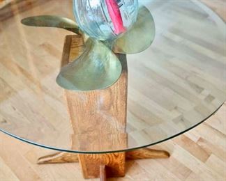 2 Glass Top Side Table with Propeller Stand