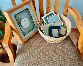 Two Oak & Tan Upholstered Dining Arm Chairs