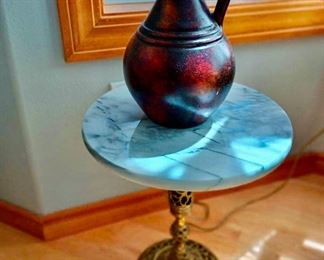Hollywood Regency Marble Pierced Brass Plant Stand