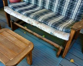 Outdoor Wood Rocking Bench, Outdoor Wood Arm Chair & Table