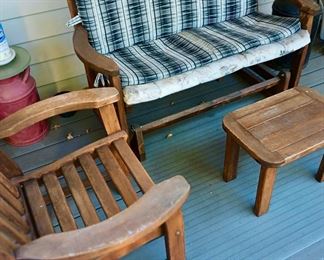 Outdoor Wood Rocking Bench, Outdoor Wood Arm Chair & Table