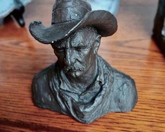 Bronzetone Resin Sculpture of Cowboy by Garman