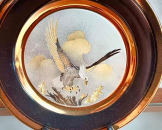 Art of Chokin - Japanese Eagle Design Decorative Plate - 24K Gold Rim & Gold Accents