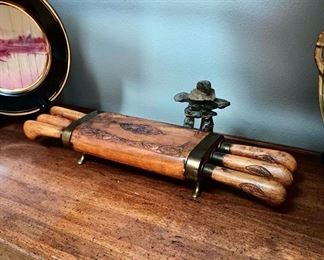 Steak Knife Set - Wood & Brass Carved Case