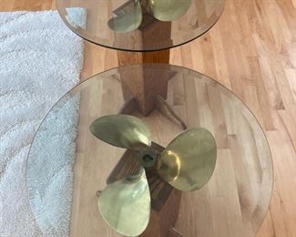 2 Glass Top Side Table with Propeller Stand