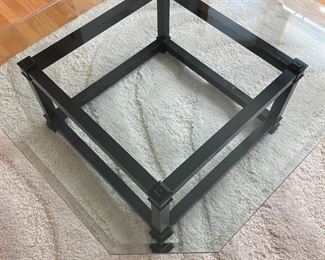 Octagon Glass Top Coffee Table with Black Metal Square Stand