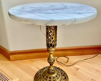 Marble Top Pierced Brass Plant Stand