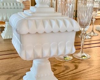 Square Milk Glass Candy Dish with Pedastal