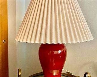 Brass Porthole Lamp Stand with Mirrored Top, Glossy Red Table Lamp