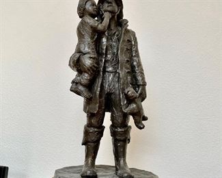 Michael Garman – Firefighter Holding Child, Bronze Tone Figurine