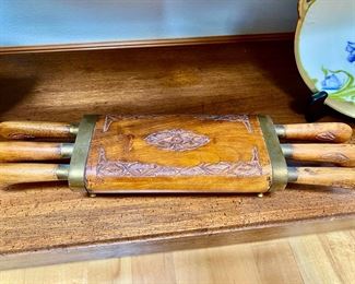 Steak Knife Set - Wood & Brass Carved Case