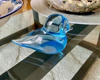 Blown Glass Blue Bird Paper Weight