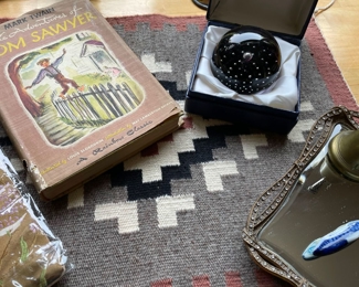 The Adventures of Tom Sawyer by Mark Twain, Purple Blown Glass Sphere Paper Weight