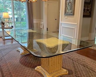 Pillar Based Beveled Glass Top Dining Table (53"W x 113"L x 30"H)
