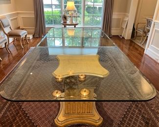 Pillar Based Beveled Glass Top Dining Table (53"W x 113"L x 30"H)