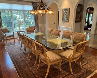 Pillar Based Beveled Glass Top Dining Table (53"W x 113"L x 30"H)