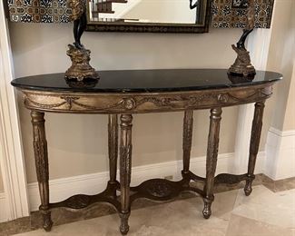 Theodore Alexander Marble Topped Demilune Oval Console Table (60"W x 22"D x 34"H) 