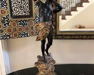 "LA Danse" 19th Century French Gilt Boy Playing Flute Bronze Sculpture by C. Desmeure