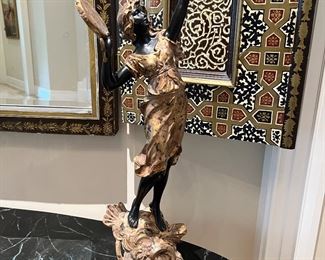 "LA Danse" 19th Century French Gilt Lawhorn Lady Holding Tambourine Statue by C. Desmeure
