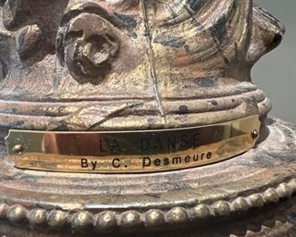 "LA Danse" 19th Century French Gilt Lawhorn Lady Holding Tambourine Statue by C. Desmeure