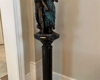 "Lovers" Bronze Sculpture by Luca Madrassi with Marble Pillar
