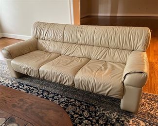 Cream Leather 3 Seat Sofa