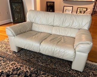 Cream Leather Loveseat