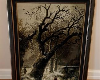 Framed Winter Forest Tabriz Rug (38"H x 28"W x 3"D)