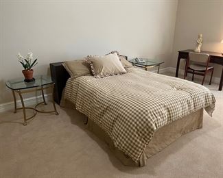 Full Size Platform Bed with Matching Glass Top & Metal Framed End Tables