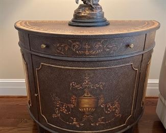 Maitland Smith 1 Drawer / 1 Door Demilune Table (40"W x21"D x 32"H)