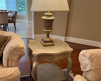 Theodore Alexander 1 Drawer End Tables (24"W x 24"D x 27"H)(pr) & Chelsea House Table Lamp(pr)