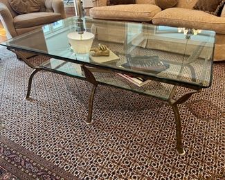 Rectangular Beveled Glass Top With Beveled Glass Shelve & Metal Base Coffee Table (57-1/2"L x 35-1/2"W x 27"H)