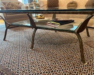 Rectangular Beveled Glass Top With Beveled Glass Shelve & Metal Base Coffee Table (57-1/2"L x 35-1/2"W x 27"H)