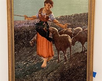 Framed Girl Shepard Tabriz Rug (40"L x 30"W x 2.5"D)