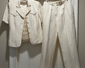 Women's Escada Linen Button-Up Blouse Size 38 & Trousers Size 40