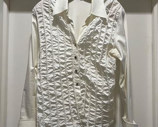 Women's Escada Ruffle Long Sleeve Button-Up Shirt Size 40