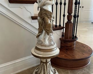 Fossil Finished Lady With Flowers Statue on Pillar