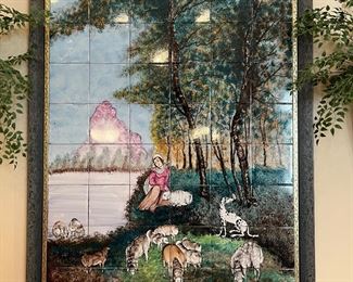 Framed Tile Landscape Painting